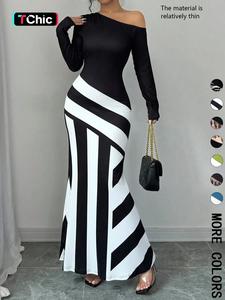 women's colorblock striped print asymmetrical neck mermaid dress, elegant fashion chic long sleeve dress for party dating wear, women dress for all seasons, formal dresses women, womenswear