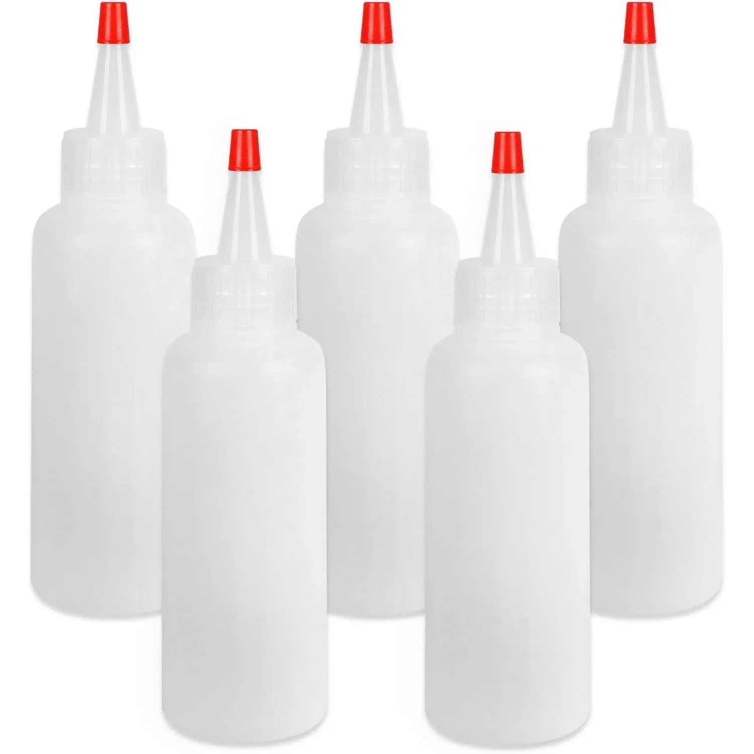 5Pcs Squeeze Bottles, 4 Oz Plastic Condiment Squeeze Bottles with Red Twist Top Cap, Empty Squeeze Bottles for Sauces, Ketchup, Mustard, Syrup, Oil, Dressings, Travel, Lab, and Crafts