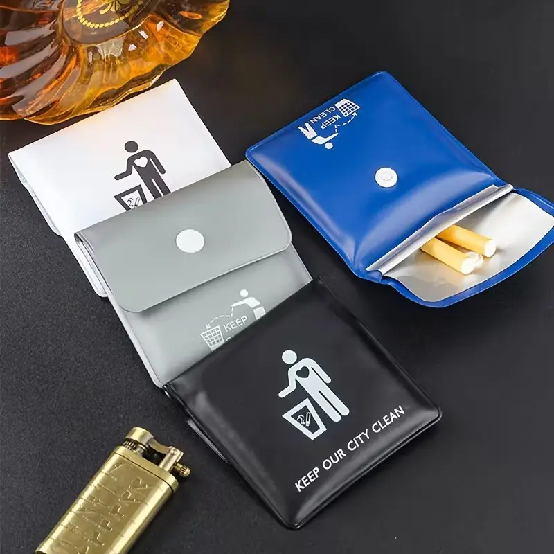 Portable Ashtray Set of 4, Outdoor Travel Ashtray, Cigarette Butt Storage Bag, Compact Smoke Holder, Ideal for Hiking & Camping