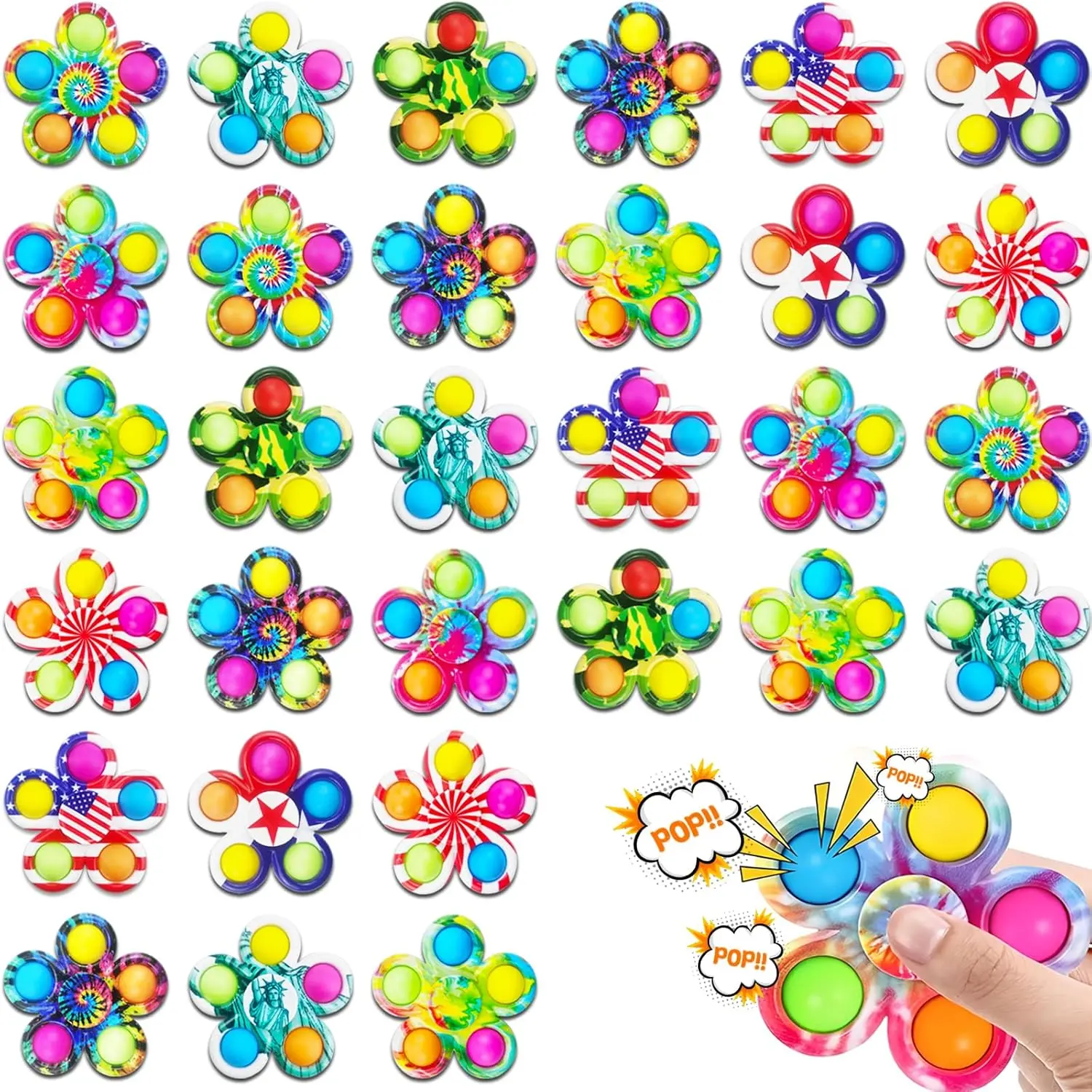 30Pcs Pop its Fidget Spinners for Kids, Fidgets Toys Bulk for Adults, Valentines Day Gifts Anxiety Toys Stress Relief Fidgets Valentines Basket Stuffers Classroom Prizesfidget toys