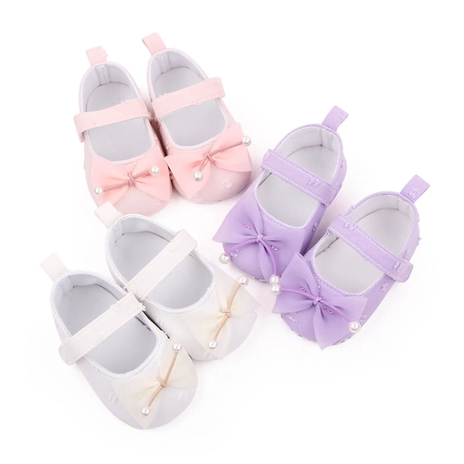 Baby Girls Bowknot Flats Soft Sole Non-slip Princess Wedding Dress Walking Shoes for Newborn Infant Toddler for 0-12M