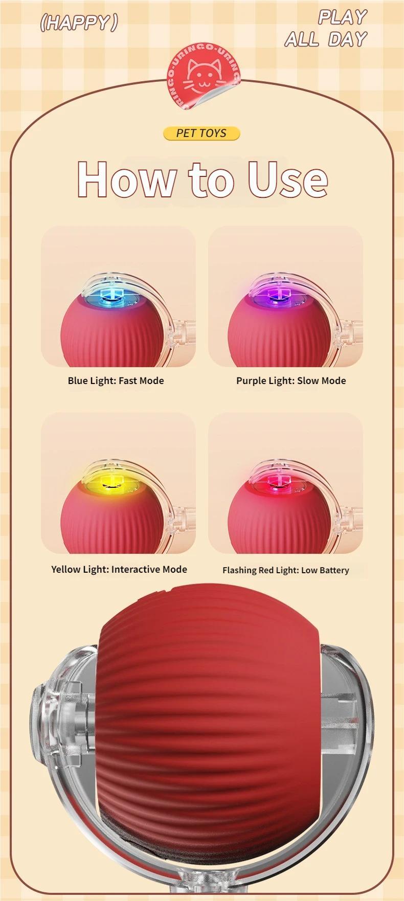 Interactive Cat Toy Ball, Automatic Rolling Pet Toy with Tail, Smart Obstacle Avoidance Cat Toy, Rechargeable Kitten & Small Dog Toy, Keeps Cats Busy, Indoor Self Play, Bite Resistant Silicone, Quiet and Easy to Clean