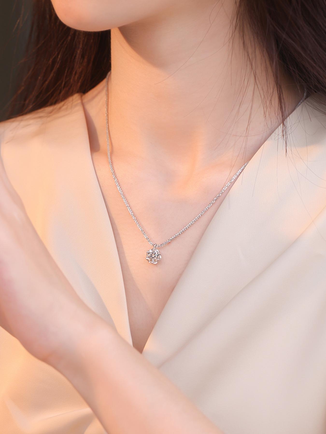S925 Sterling Silver Synthetic Moissanite Necklace, Fashionable Pendant Necklace for Women & Girls, Trendy All-match & Exquisite Jewelry for Birthday Gift