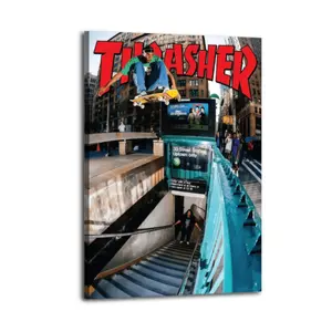 (New Product Launch)Thrasher Magazine Skater Poster Wall Art for Living Room Dormitory Bathroom Kitchen Vintage Bedroom Decor