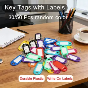 30/50 Pack Mixed Color Write-on Key Tags with Key Rings, Key Labels for Home Office Dorm Use