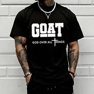 GOAT God Over All Things Cross Faith Print Graphic Tee Men'S Relaxed Oversized Short-Sleeve Tee 100% Cotton Breathable Crew Neck Casual Streetwear Christian Tee