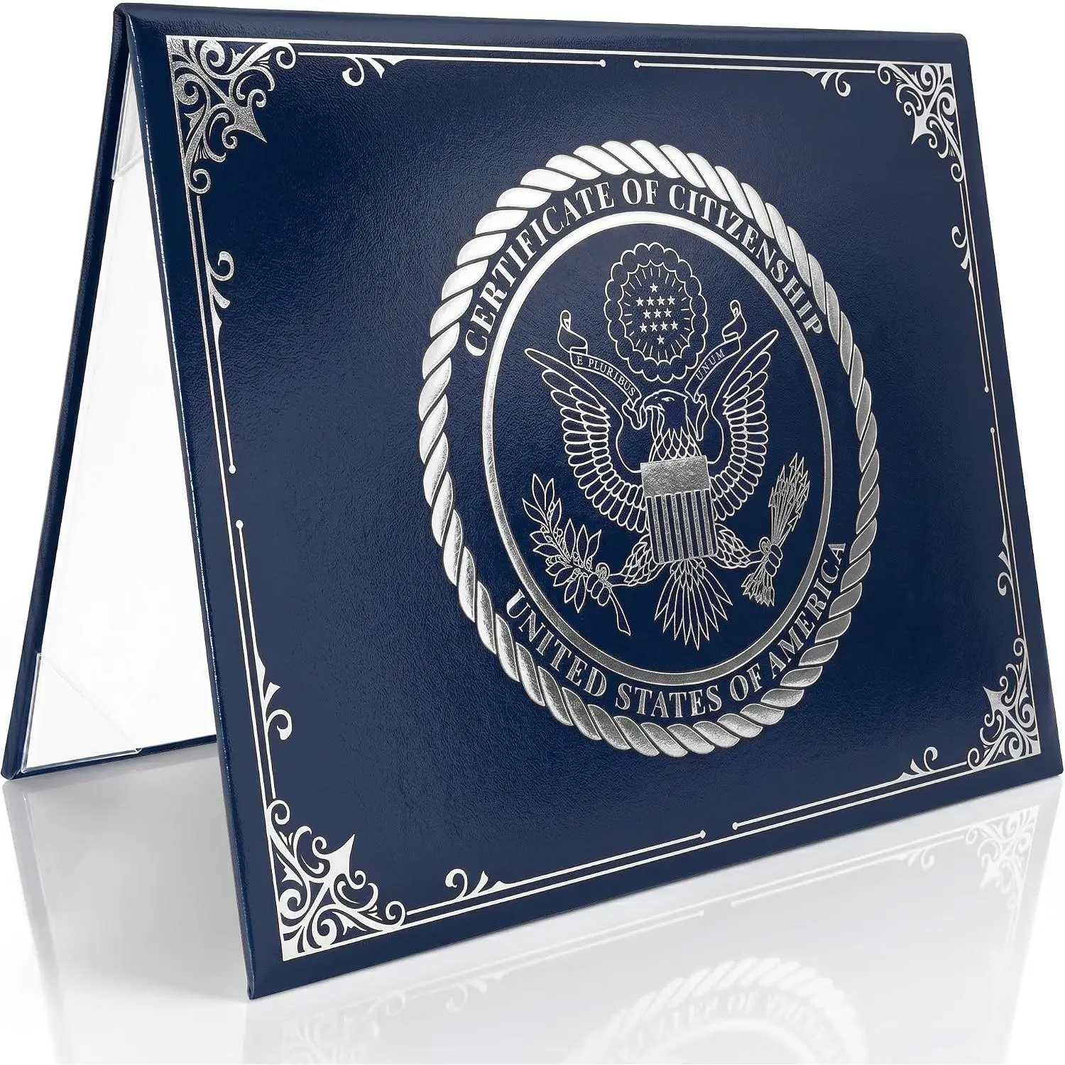 Citizenship Certificate Holder Blue - Faux Leather Certificate Protector -  Foil Naturalization Document Folder -  Citizenship Gifts - Professional Certificate Covers