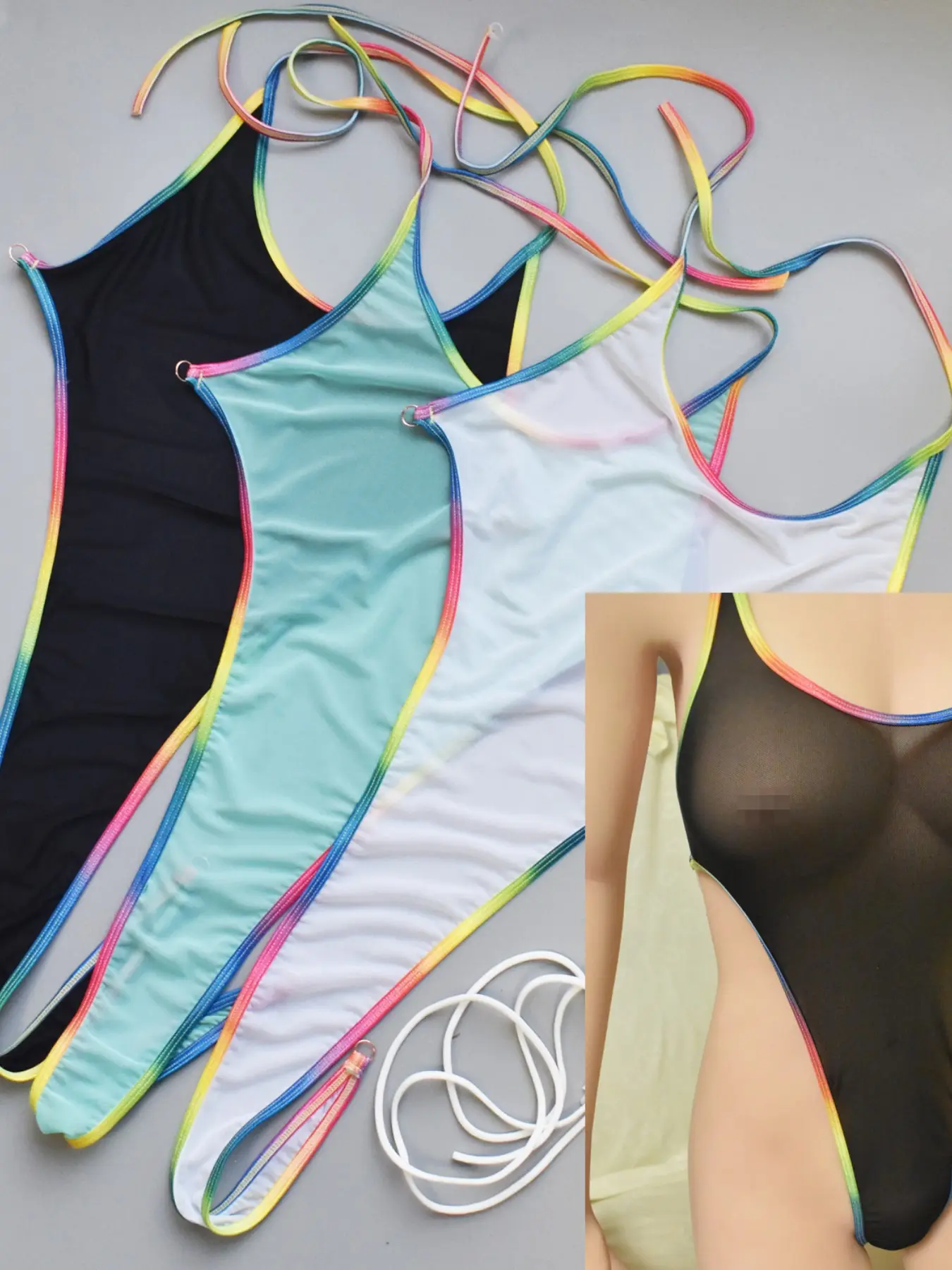 3-Piece Women's Bikini Set, Sexy See-Through Strappy One-Piece Mini Set, Sensual Lingerie, Beach Vacation Gift for Girlfriend