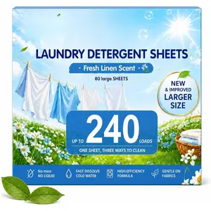 Uelliipapy Laundry Detergent Sheets, 240 Loads, 80 Large Sheets,  Linen Scent, No Liquid Washer Detergent Strips, Gentle  Fabrics,  Dissolving Cold Water, -Based for Travel Dorm