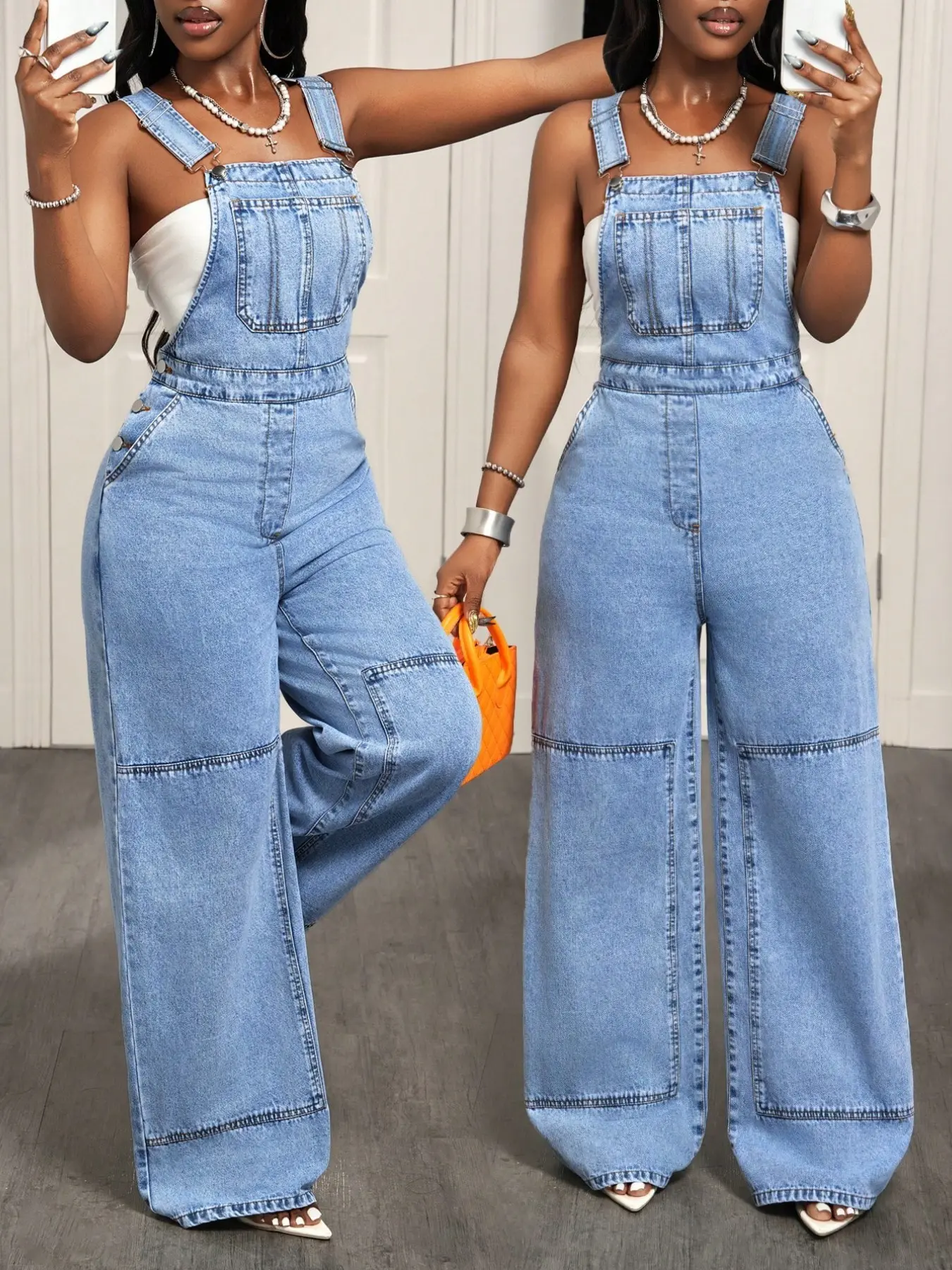 Women's Casual Denim Overalls, Adjustable Strap Wide Leg Jumpsuit, Comfortable Stylish Leisure Clothes for Spring and Summer