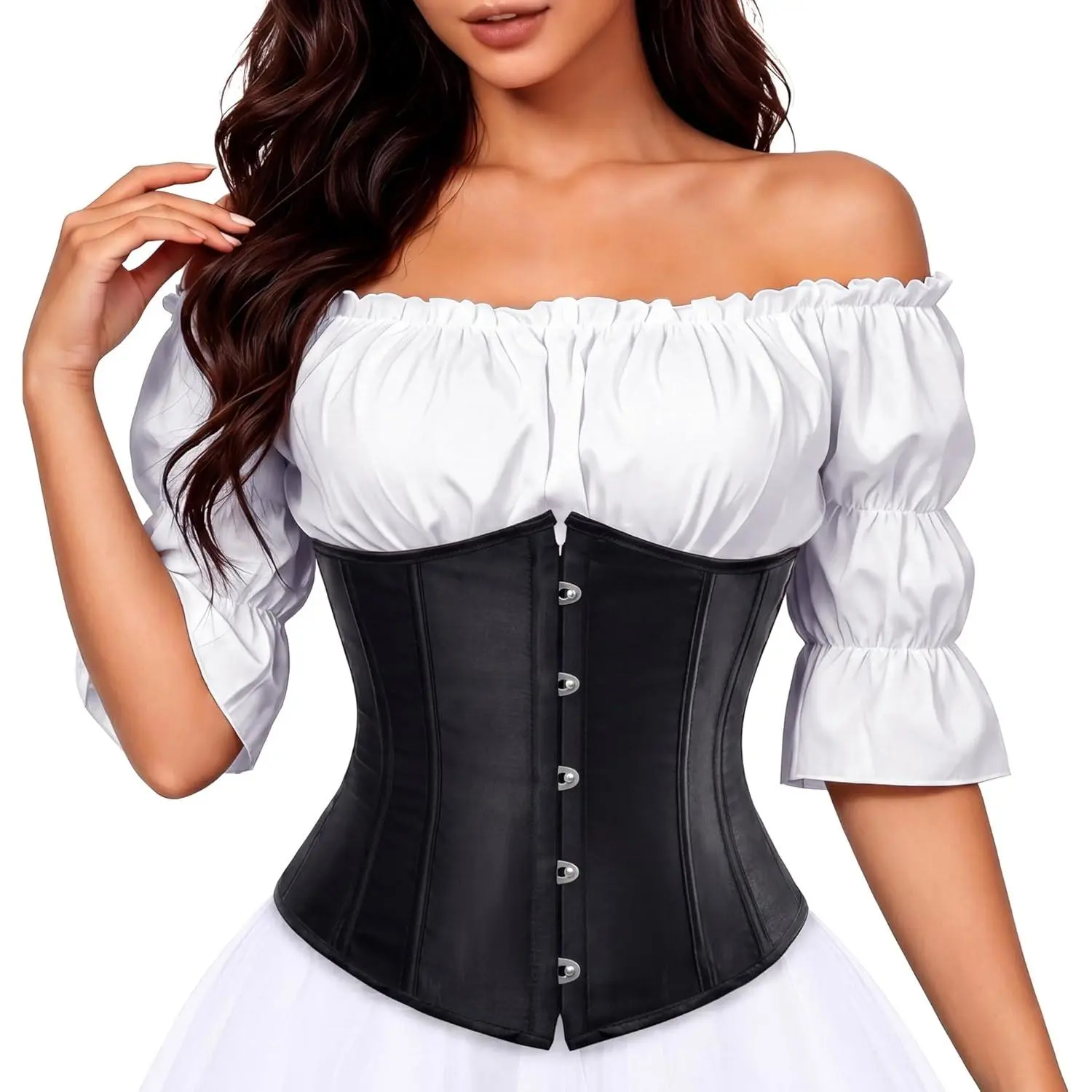 Women's Boned Underbust Satin Corset Top - Lace-Up Waist Trainer, Bone-In Corset Shapewear Tops for Waist Training, Plus Size Gothic Vintage Cosplay Halloween Costumes, Clothes, Skirts, Style, Corset Tops