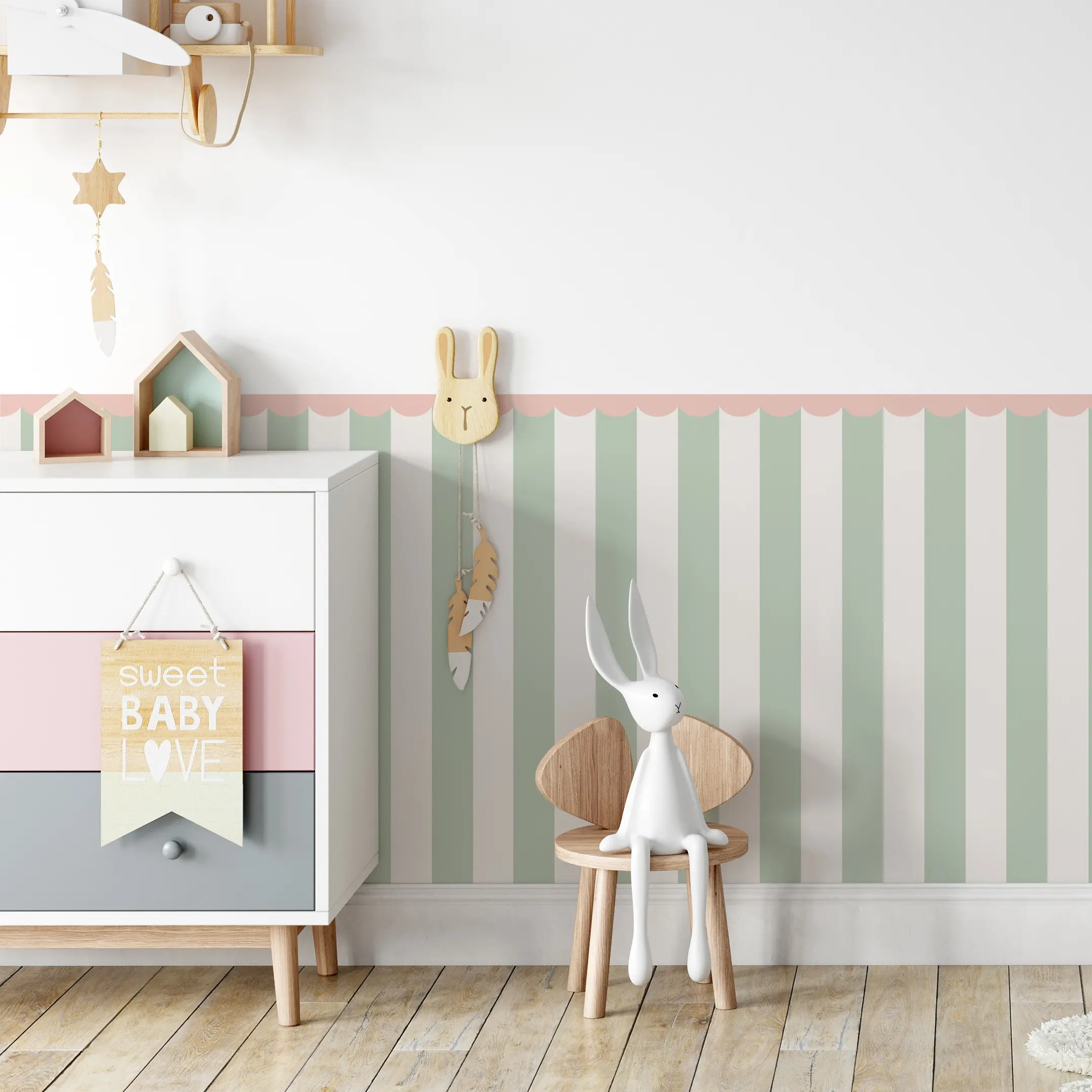 Striped Half Wall Decor Sticker, Wall Stickers, Removable Boho Style, Suitable for Living Room, Dining Room, Bedroom, Desk, Cabinet, Cuttable Wallpaper