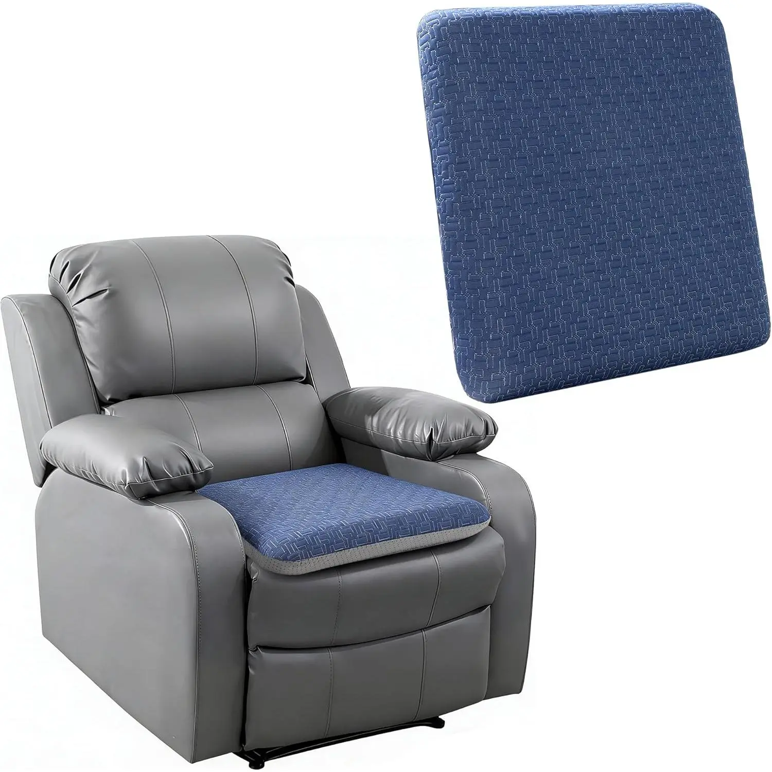 Large Recliner Seat Cushion for Elderly Tufted Furry Booster Foam Cushion, Pressure Relief for Long Sitting Orthopedic Chair Cushion for Recliners Office Chairs, Navy