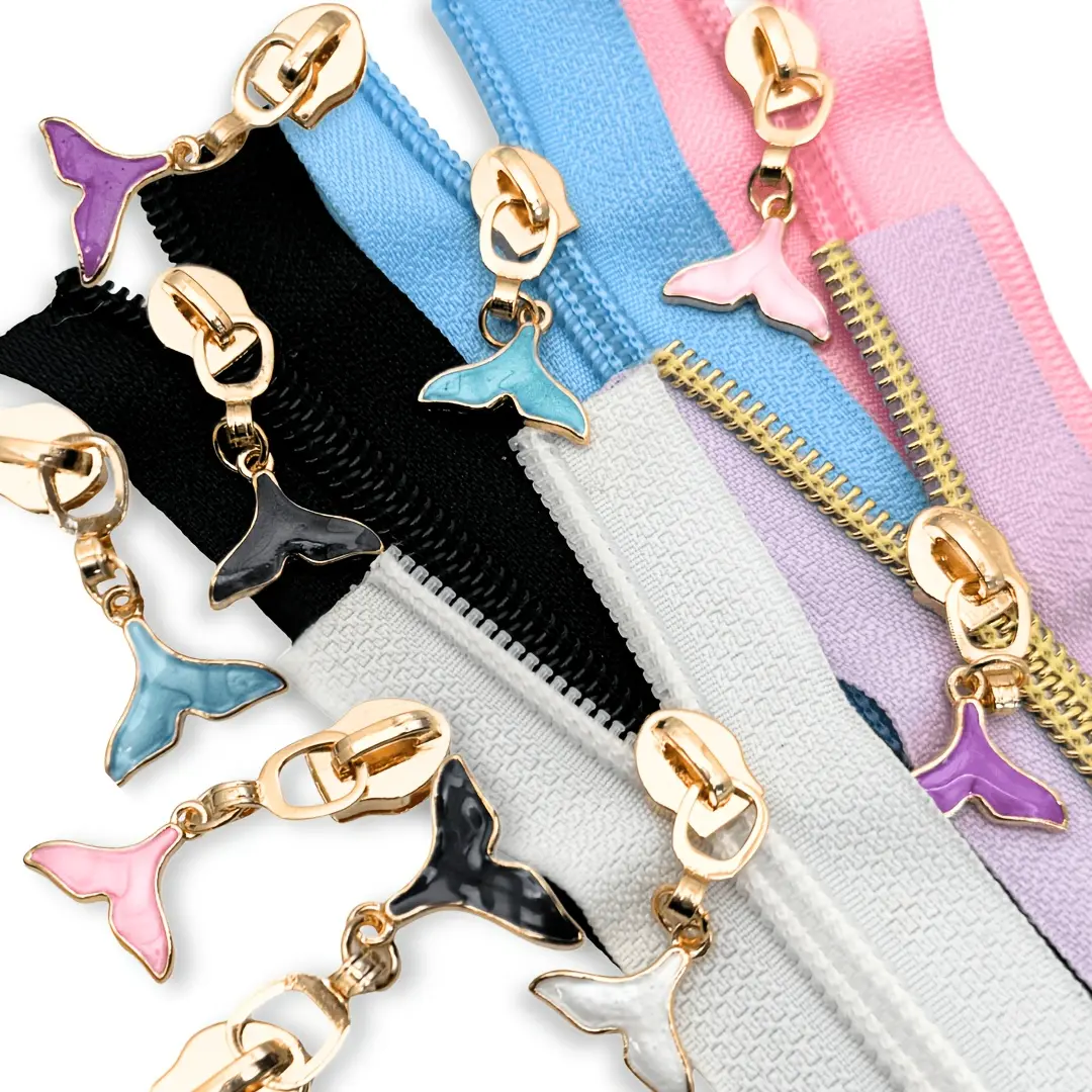 5PCS #5 Colored Fish Tail Zipper Pulls, Compatible with Nylon Zippers, Ideal for Sewing Bags, Garments, Multi-color Fashion Accessories, Suitable for Wallets, Handbags, and DIY Sewing Projects