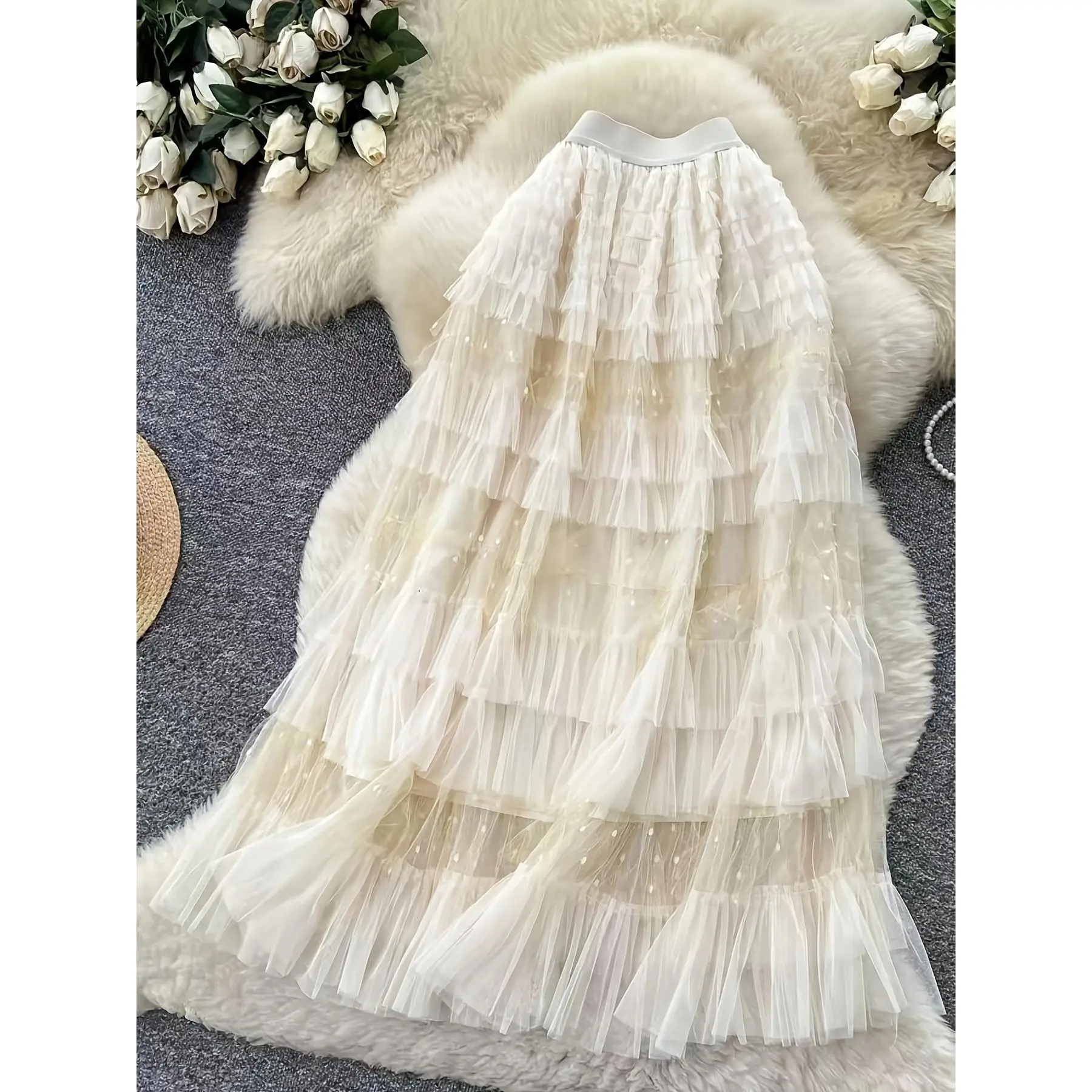 Women's Lady's Polyester Floor-Length Fairy Mesh Heavy-Duty Slimming Cake Skirt, Women's Bottom