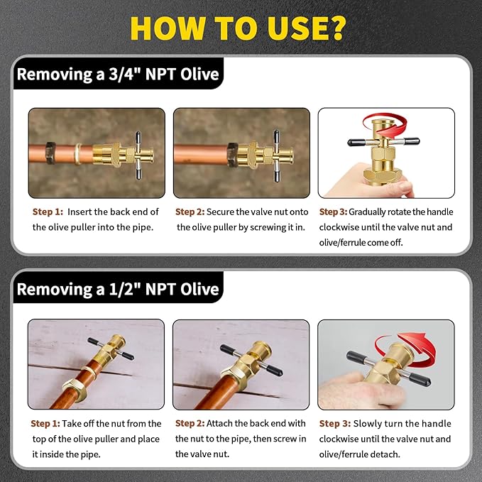 Olive Remover Puller for NPT 1/2 Inch and 3/4 Inch Compression Sleeve Puller Tool, Not Damage The Brass Pipe, Professional Plumber Ring Removal Tool Ferrule Puller