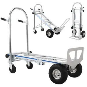 Heavy Duty 3-in-1 Aluminum Folding Hand Truck Dolly - 770lbs Capacity Compact Convertible Utility Cart with 10-inch Swivel Rubber Wheels, Brakes, Rustproof Lightweight Frame for Warehouses, Schools, Office Use