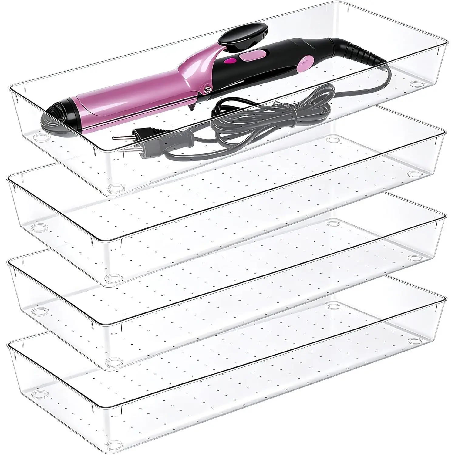 4 Pack 15"x6" Extra Large Clear Plastic Drawer Organizer Trays, Multi-Purpose Storage Bins for Vanity, Makeup, Kitchen Utensils, Bathroom, Office Desk, Auto Tools & Craft Supplies