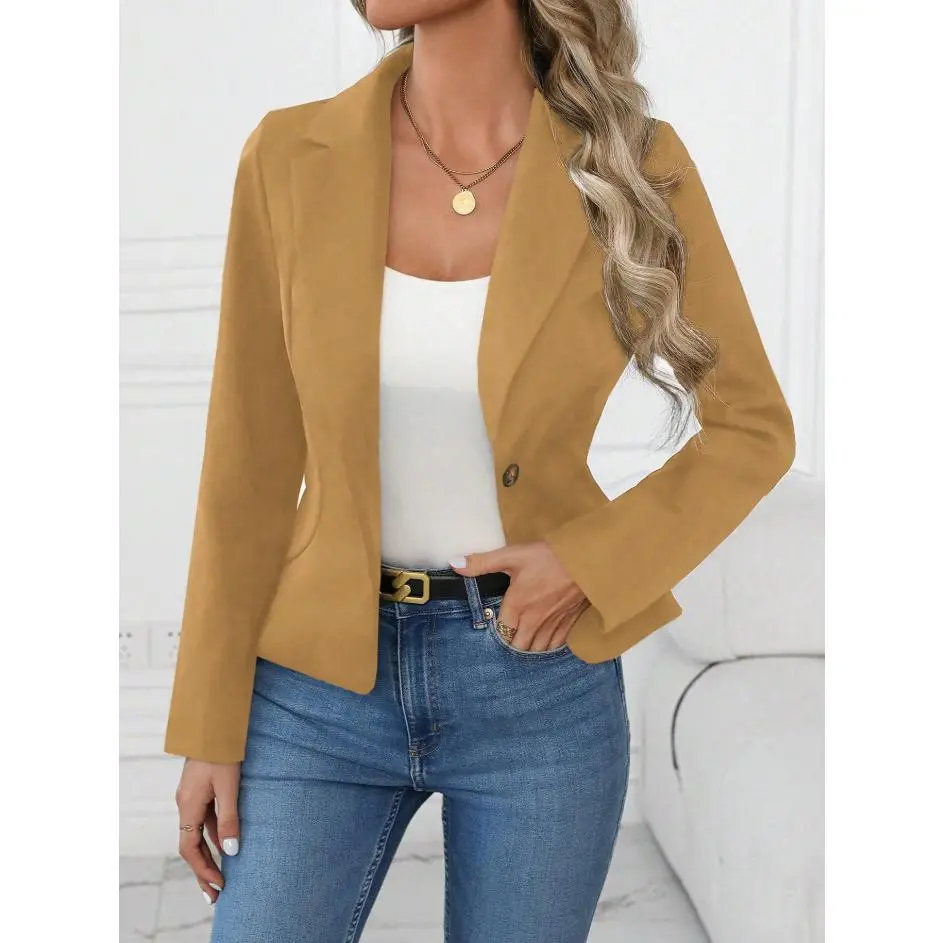 Solid Color Slim Fit Blazer for Women, Long Sleeve Notched Lapel Casual Office Work Suit Jacket