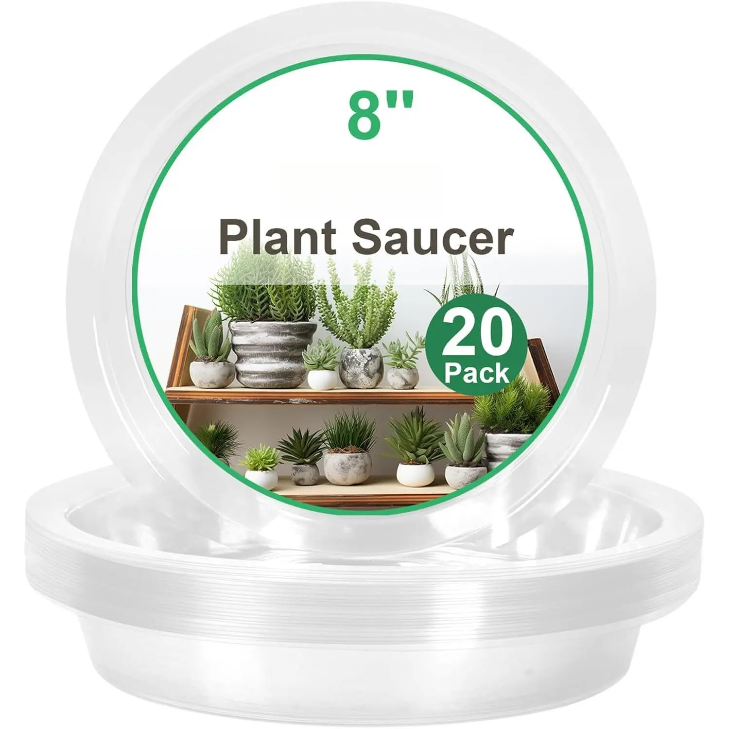 8 Inch 20 Pack Clear  Saucers,Plastic Flower Pot Trays,Round Durable  Drip Trays for Indoor and Outdoor