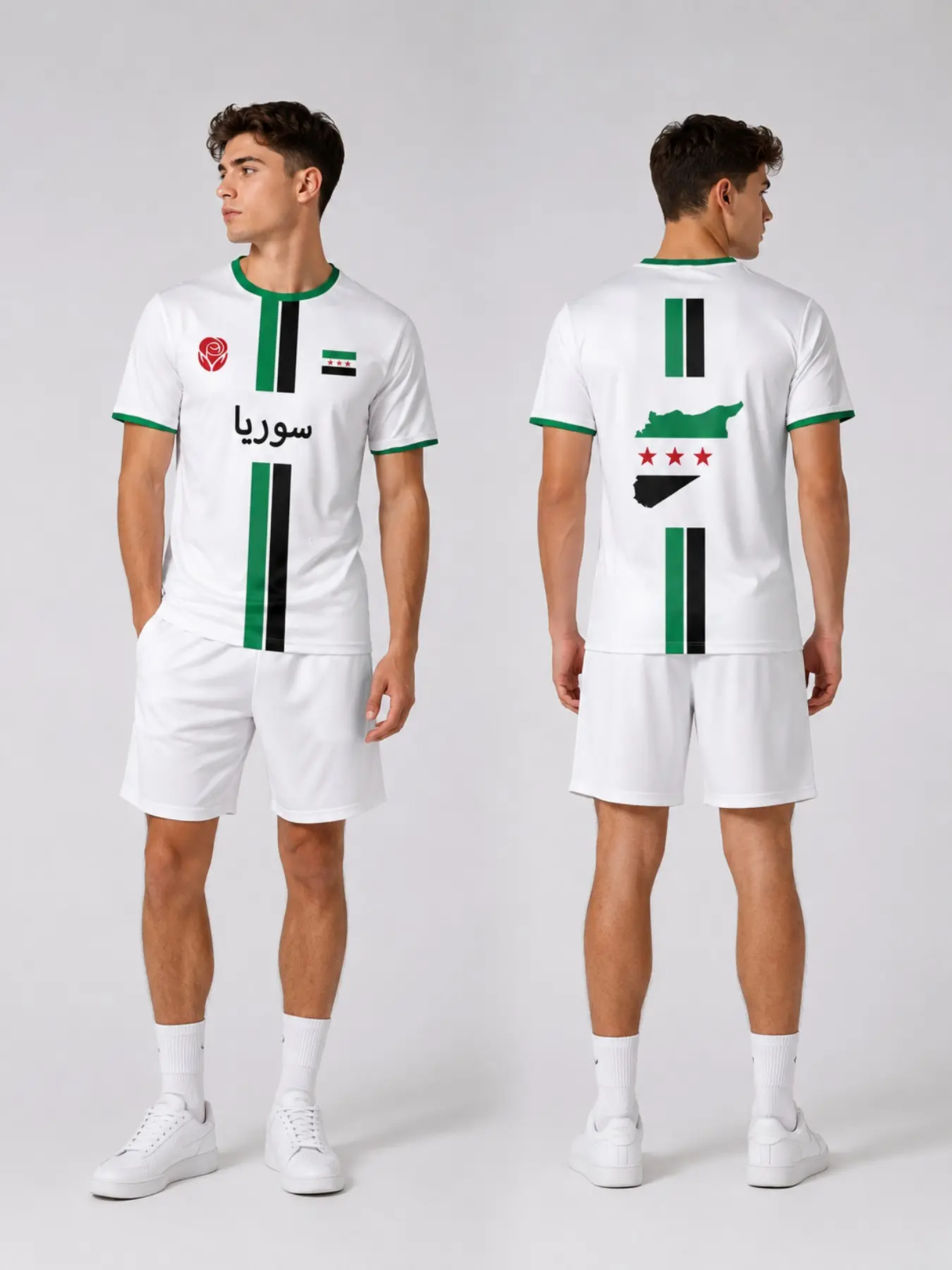 Syrian Flag Print Men's Sport T-Shirt, 3D Printed, Street Style Short Sleeve, Round Neck, Loose Fit, All Seasons, Casual Top, Sporty Style Clothes