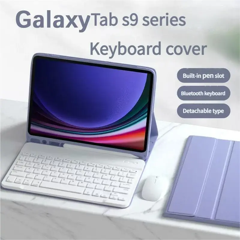 Lightweight Detachable Rechargeable Portable Wireless Travel Keyboard Case for Galaxy S6 Lite A9 Plus S9 Fe Tablet, Auto Wake Sleep, USB Charging Cover