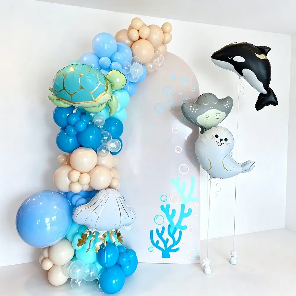 Blue Ocean Theme Balloon Set with Turtle and Orca, Summer Party Decor, Birthday Shower Balloons, Marine Animal Balloons for Parties, Balloons for Balloon Arch, Balloon Decorations, Balloon Garland