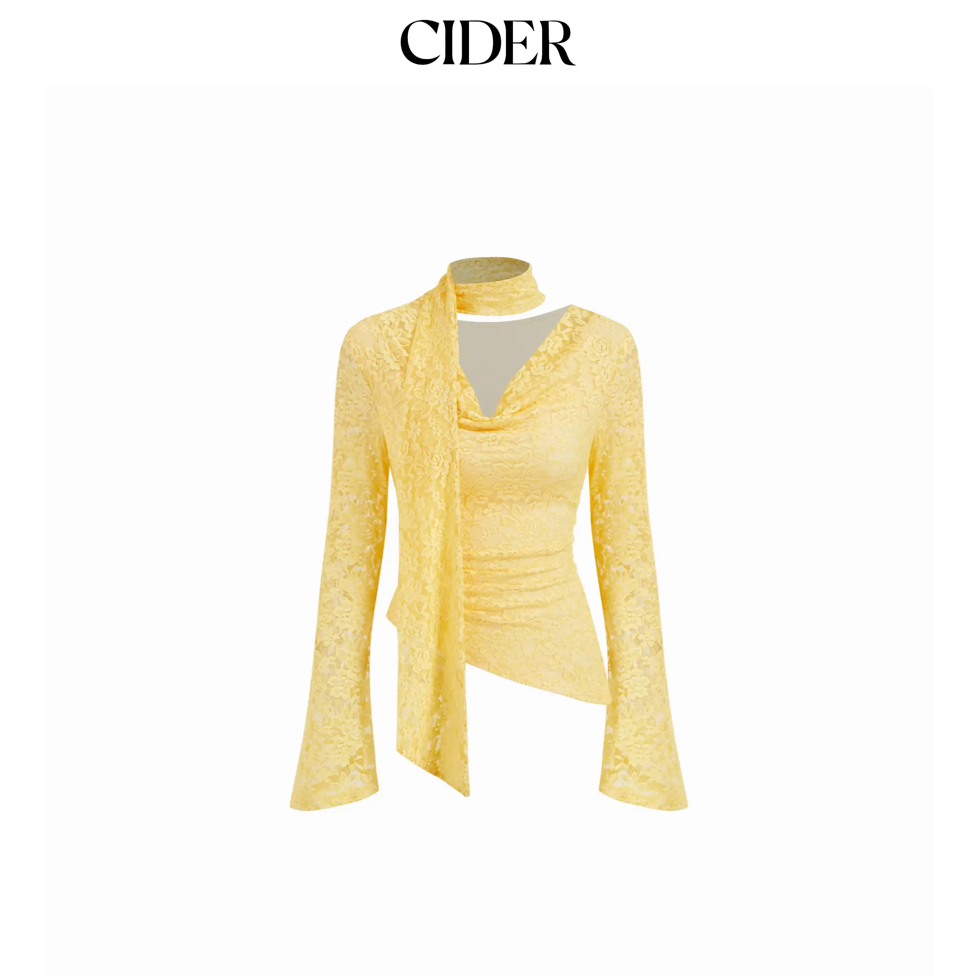 Cider Lace Sweetheart Long Sleeve Cropped Top With Scarf SohoChic