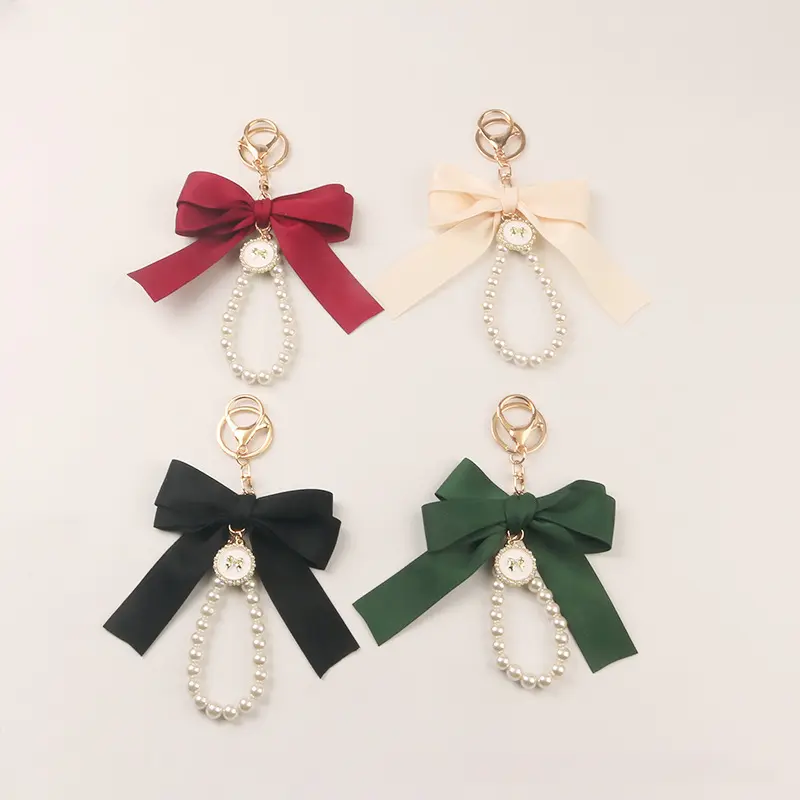 Elegant Imitation Pearl Keychain with Ribbon Bow, Lobster Clasp Design, Multiple Colors Available, Perfect Gift for Valentine's Day,Keychain Decor for Bags, Aesthetic Keychain