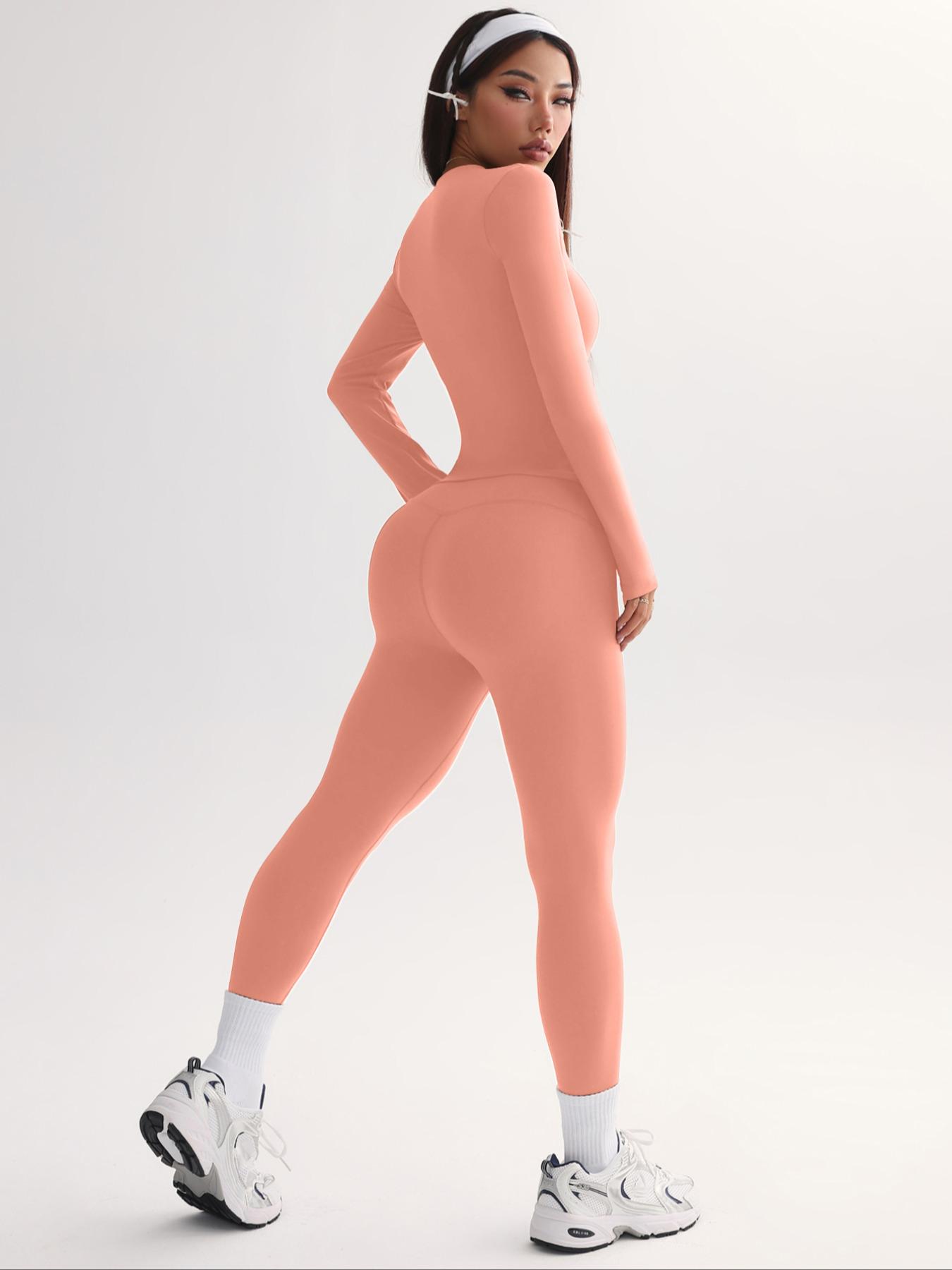 Women's Sporty, Solid Color Long Sleeve Tee & High Waist Skinny Pants, Comfortable Breathable Activewear for Yoga Gym Running, Sports Activewear Set