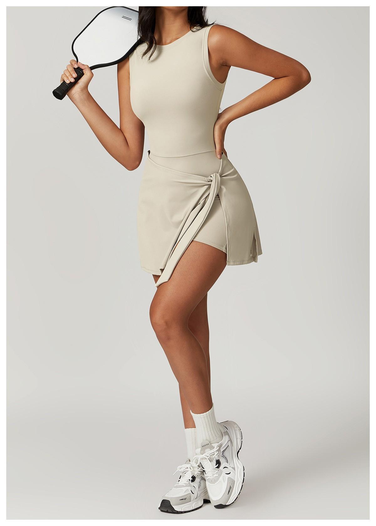 Womens Tennis Dress Wrap Skirt Built in Shorts Sleeveless Golf Athletic Romper Sundress Tie Front