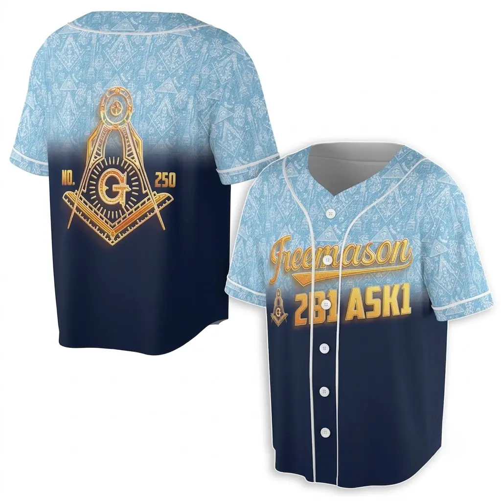 Freemason 2B1 ASK1 Pattern Button Up Baseball Jersey for Men, Gift for Men, Casual Everyday Outfits, Gifts for Men