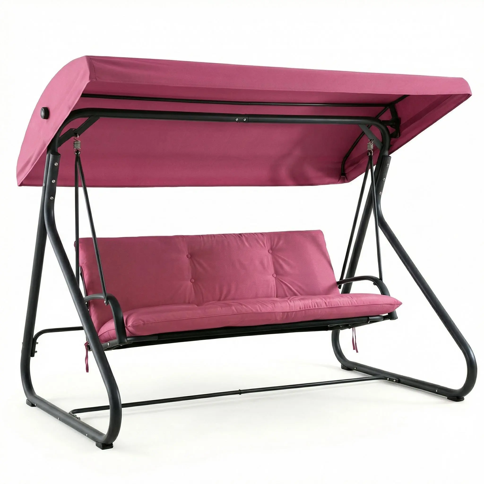 3-Seat Outdoor Convertible Swing Glider with Adjustable Canopy, 2-in-1 Bench to Flat Bed, Removable Cushions, Heavy-Duty Metal Frame