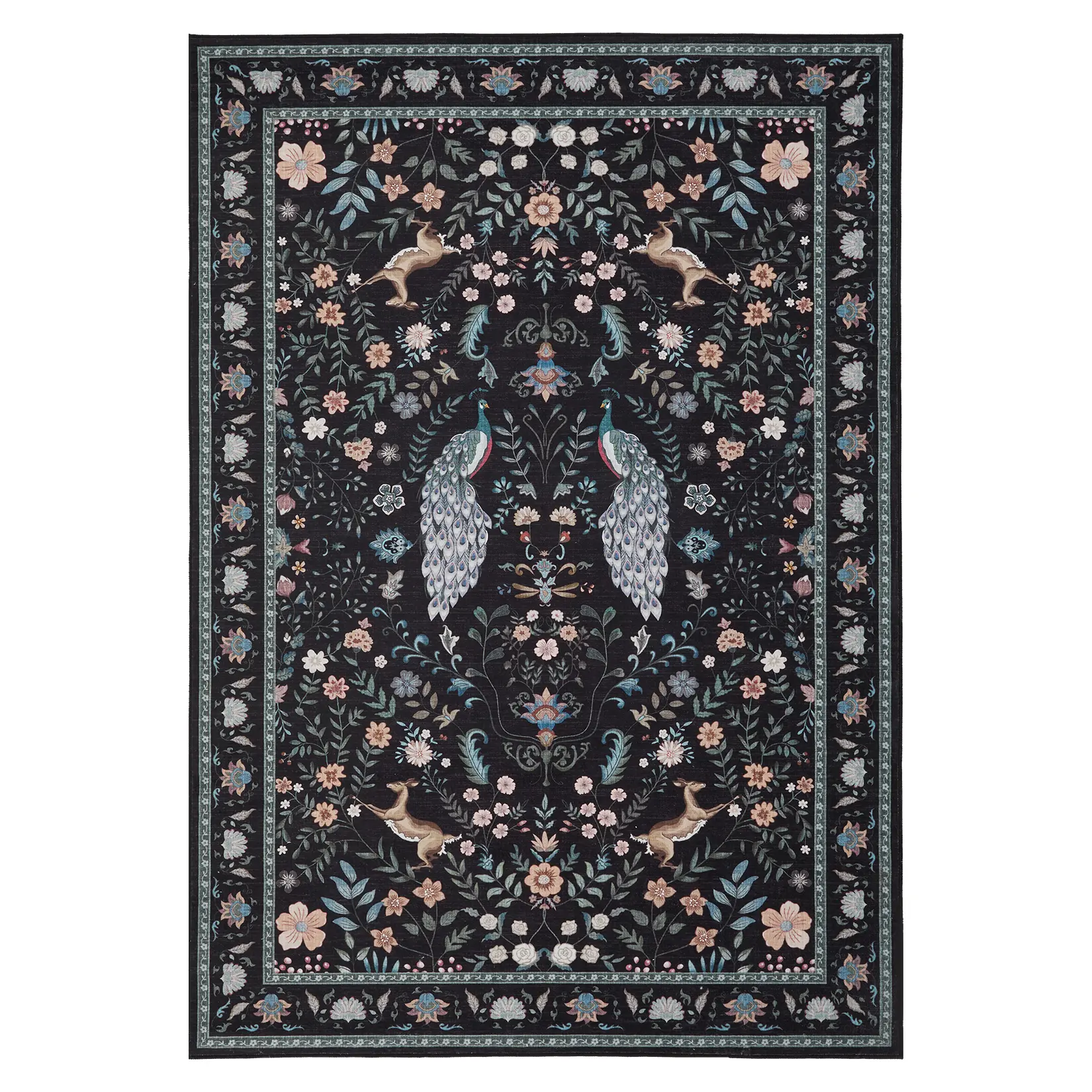 Washable Area Rug 9x12 for Living Room, Bedroom, Dining Room – Soft Low Pile, Non-Slip, Collapsible Carpet with Rustic Botanical Floral Design – Ideal for Playroom, Nursery, Home Office – Beige – USA