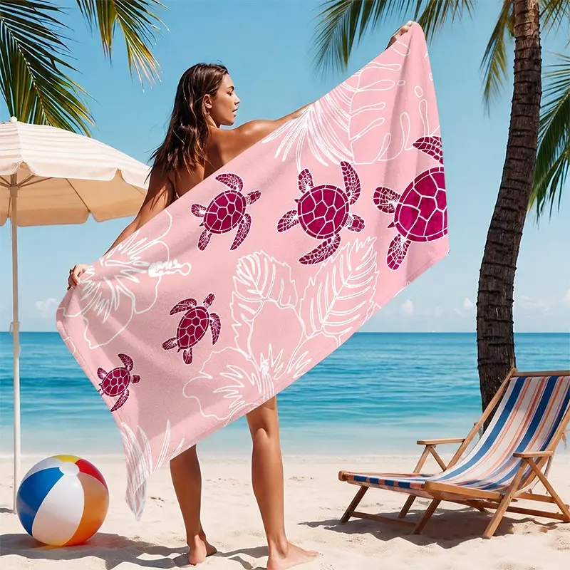 1pc Tropical Sea Turtle Beach Towel, Ocean Animal Botanical Pattern Soft Absorbent Lightweight Quick Drying Towel for Beach, Pool, Travel, Camping and Outdoor Use, Cute Summer Holiday Gift for Women, Kids and Family