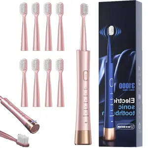 5 Modes Sonic Electric Toothbrush for Adults, USB Rechargeable Oral Cleaning Toothbrush with 8 Replacement Brush Heads, Built-in Smart Timer, 2 Hours Fast Charging, 30 Days Long Lasting Battery Life Portable Daily Oral Care Tool