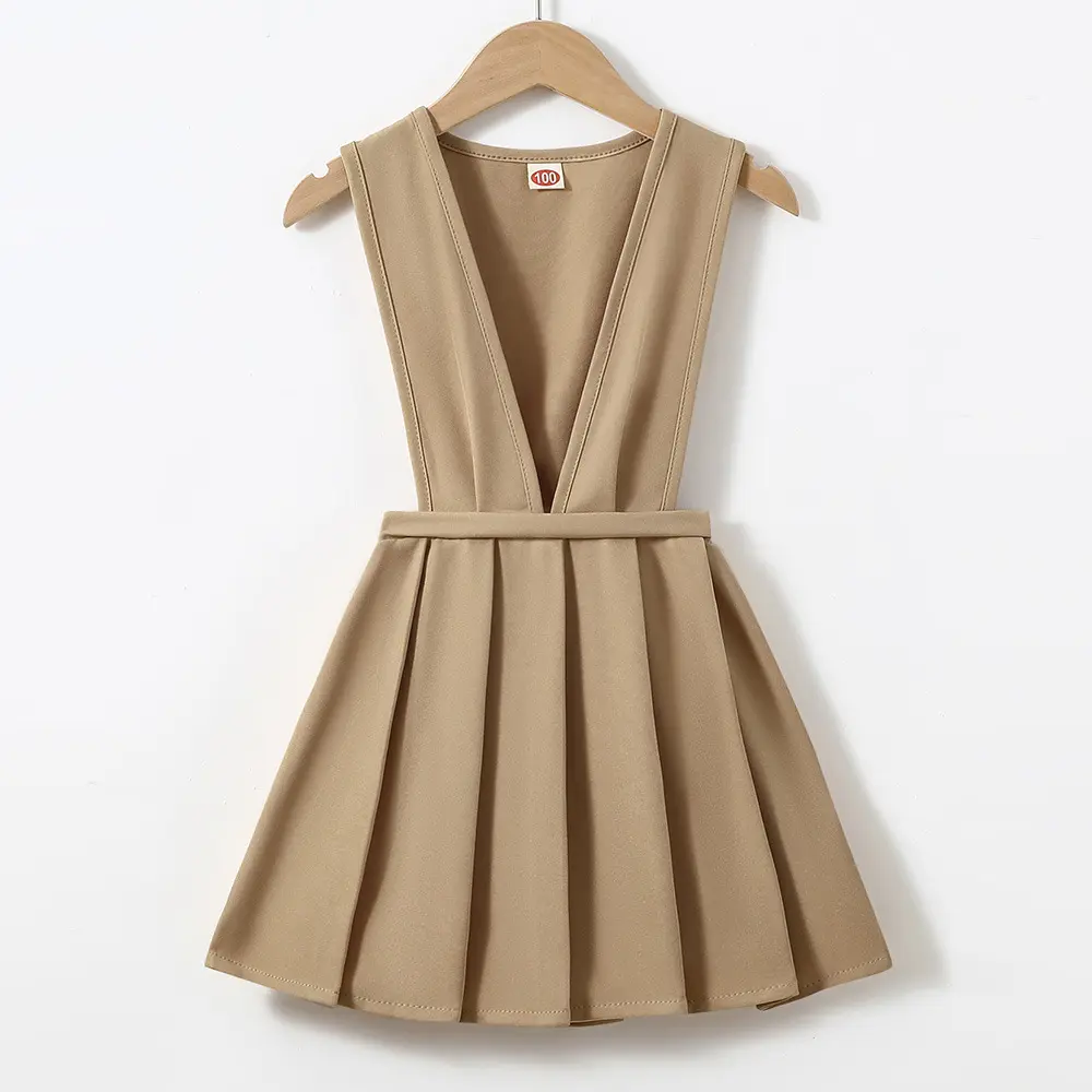 Back to School Season, Girls' Button-Front Pinafore Pleated Dress, Girls' Elastic Waist A-Line Navy Pinafore Skirt with Adjustable Straps And Side Pockets, Preppy School Uniform Dress for Campus Outings (Bust Size Is Net Bust Size