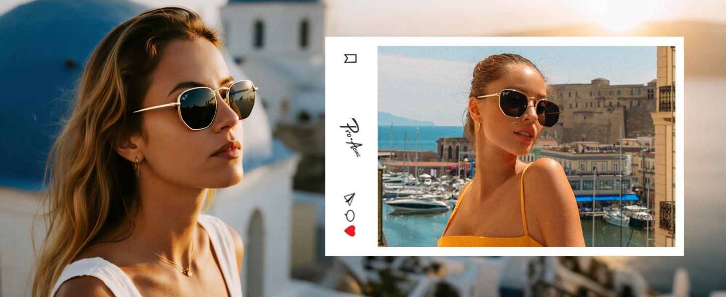 Pro Acme Small Square Sunglasses | Real Glass Lens UV400 | Hexagonal Frame Vintage Shades