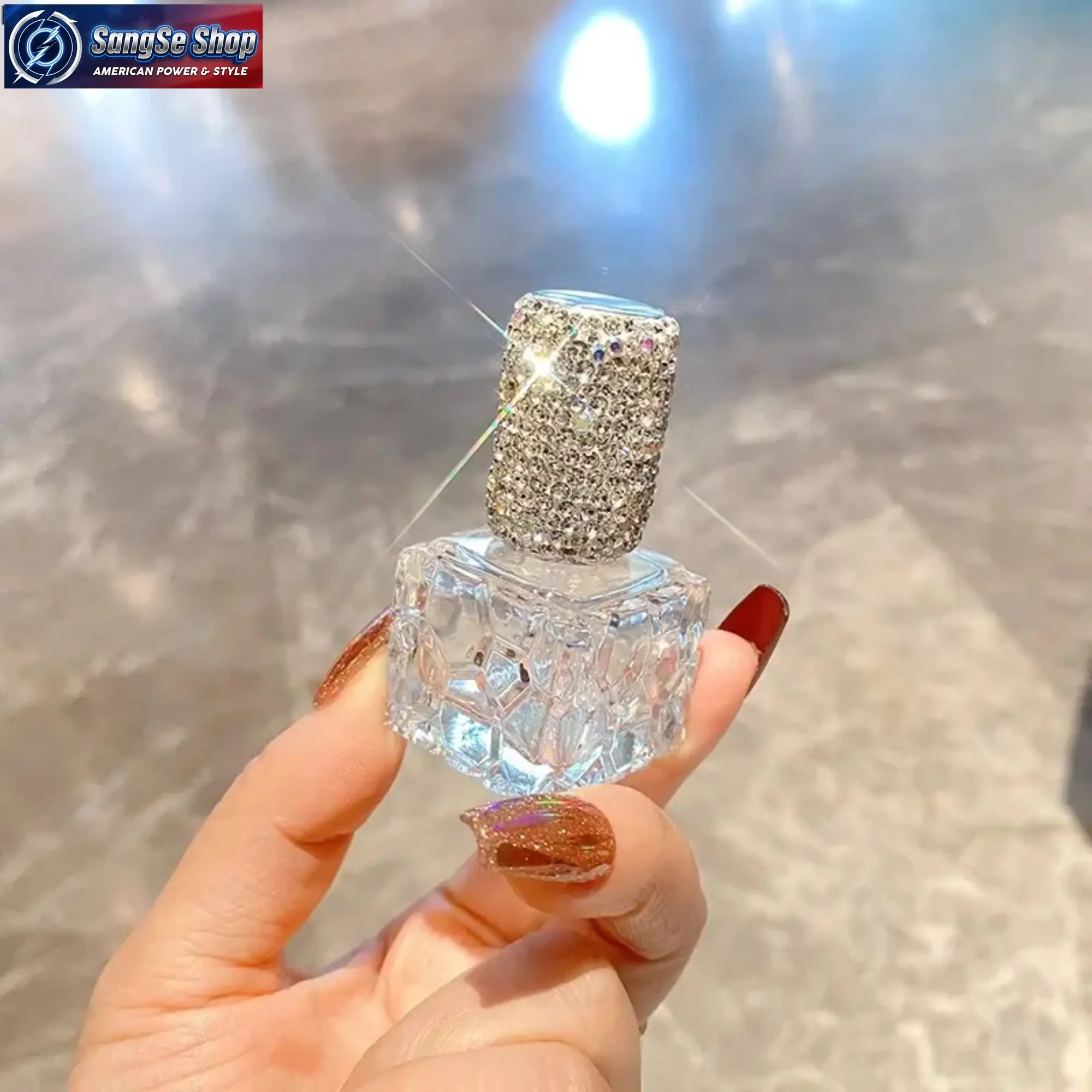 Sparkly Glass Perfume Atomizer, 10ml Water Cube Design Refillable Cosmetic Spray Bottle, Leak Proof for Travel and Daily Care, Travel Use