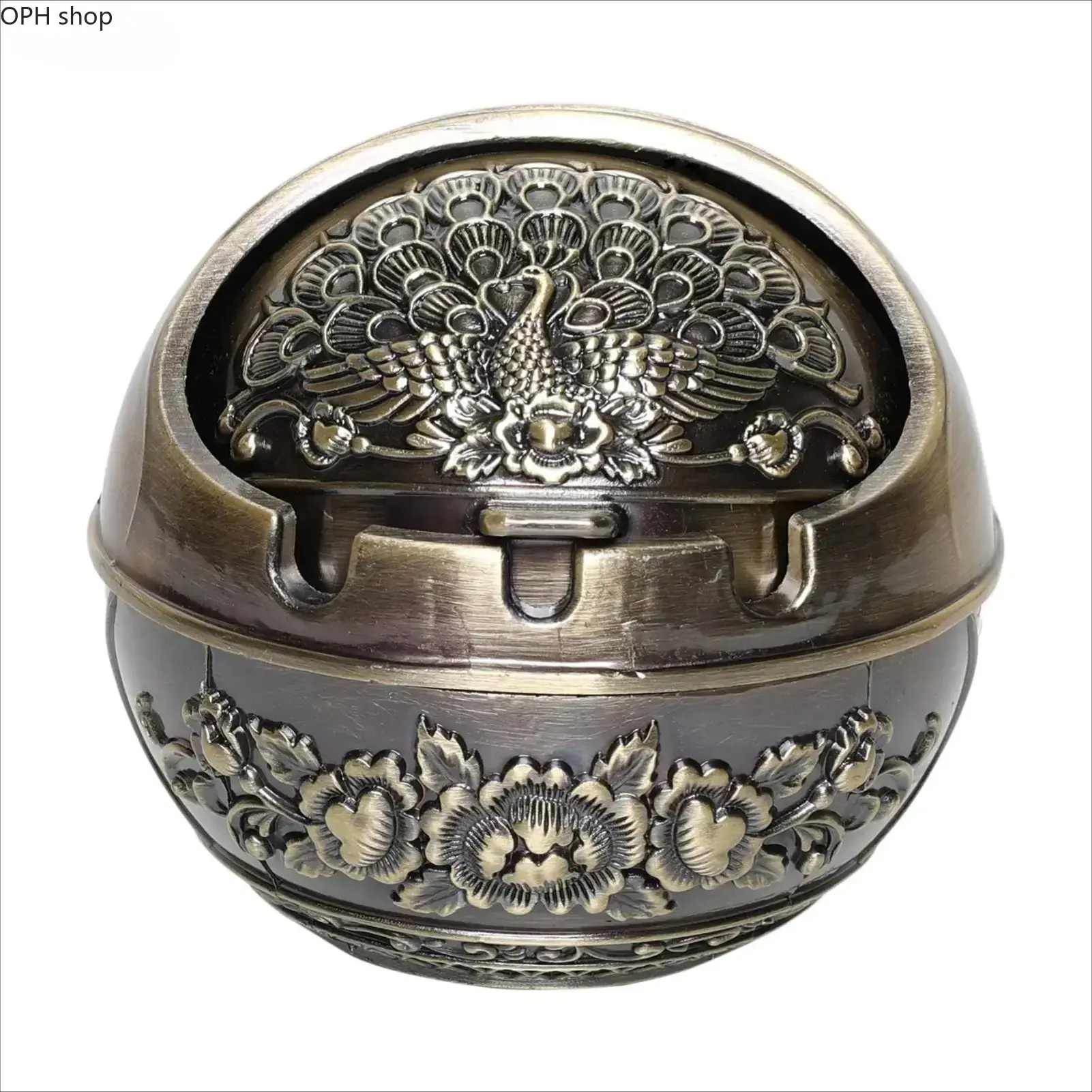 Vintage Metal Aluminum Peacock Pattern Ashtray - Portable Compact Pocket Ash Holder, Lightweight Reusable Waterproof Durable Retro Decorative Smoking Accessory for Home, Camping Use