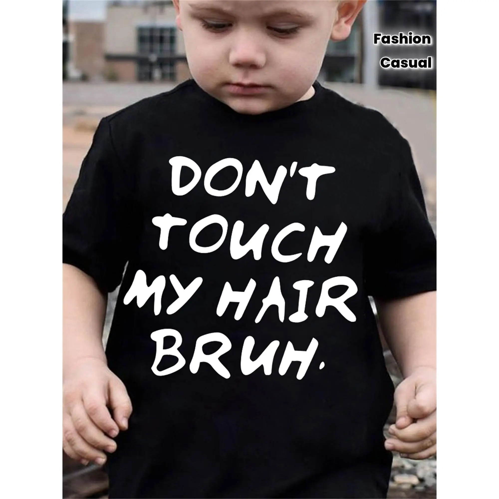 [Boys' Summer Short Sleeve Top] Summer Boys' "Don't Touch My Hair Bruh" Letter Print Casual Short Sleeve Top DX2774(3Y-13Y)