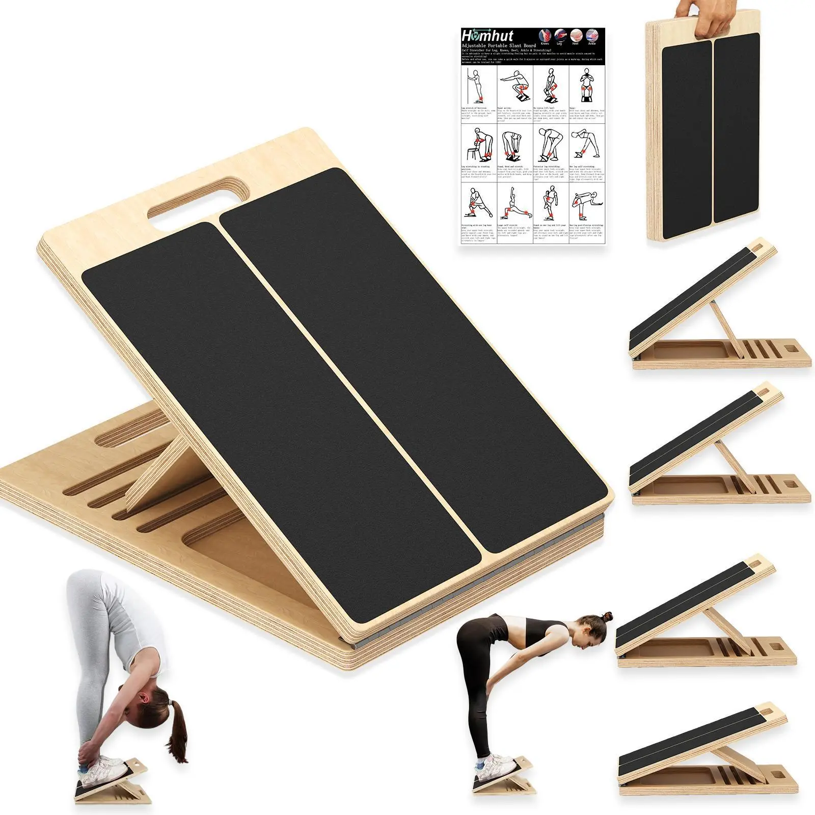 Portable Lightweight Slanted Wooden Incline Board - Adjustable Home Exercise Workout Equipment with Multiple Settings for Calf Stretching, Pilates, Physical Therapy (Knee, Ankle, Heel Care), Home Exercise Equipment