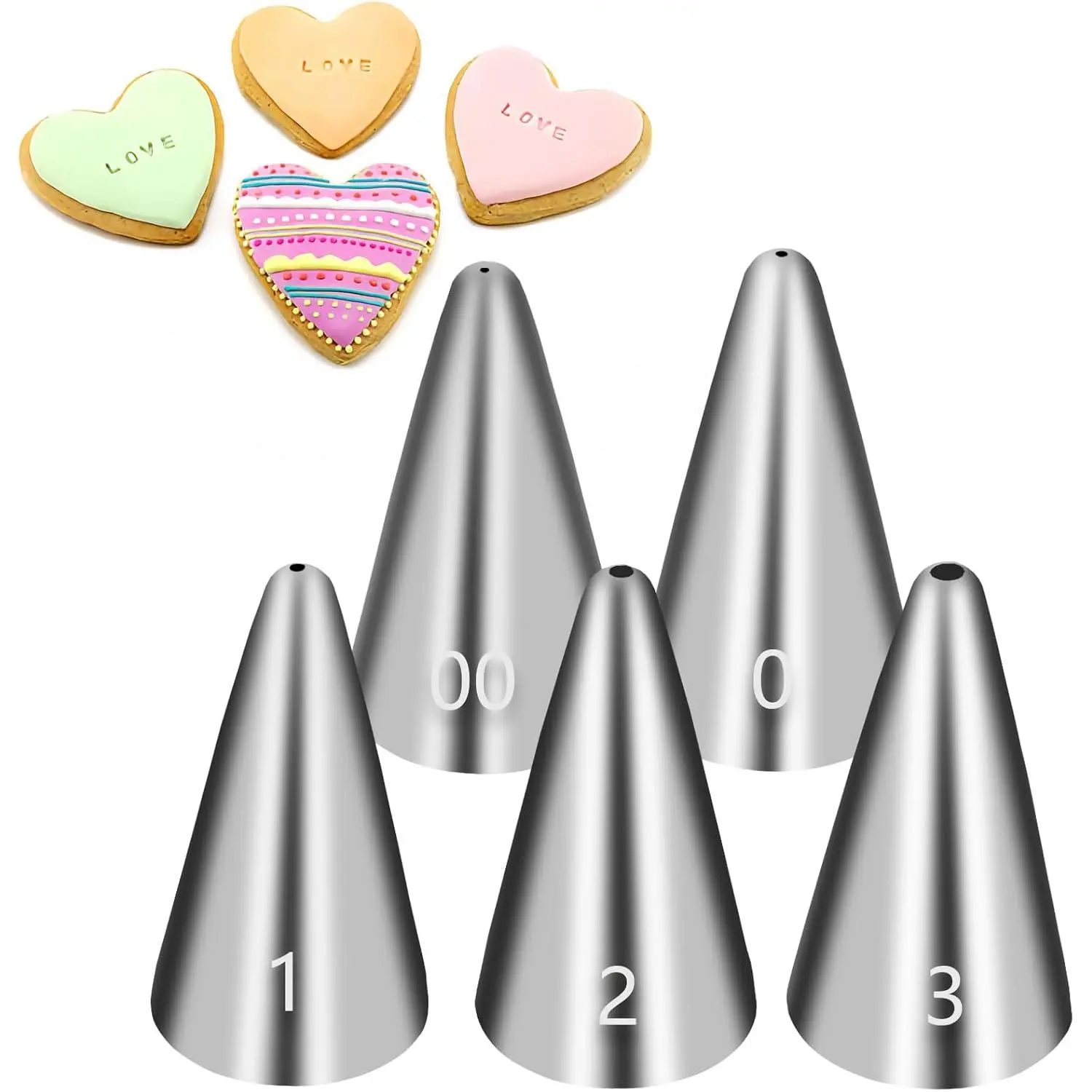 Extra-Fine Round Piping Tips Set, 5- Cake Decorating Tips | 5 Small Icing Tips for Cake, Cookie and Cupcake Decorating, Cake Writing Tool