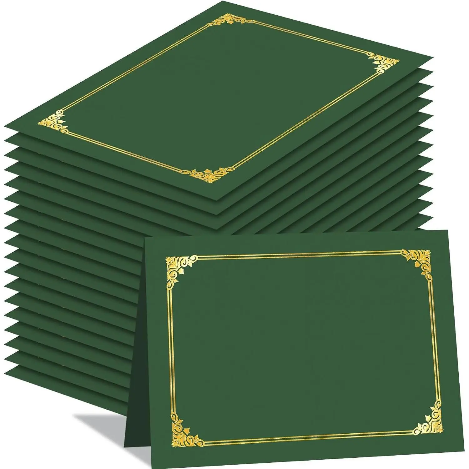 50 Pack Green Certificate Holders Diploma Folders Certificate Covers with Gold Foil Border, Fits Letter Size 8.5x11 Cardstock for Award Document Graduation