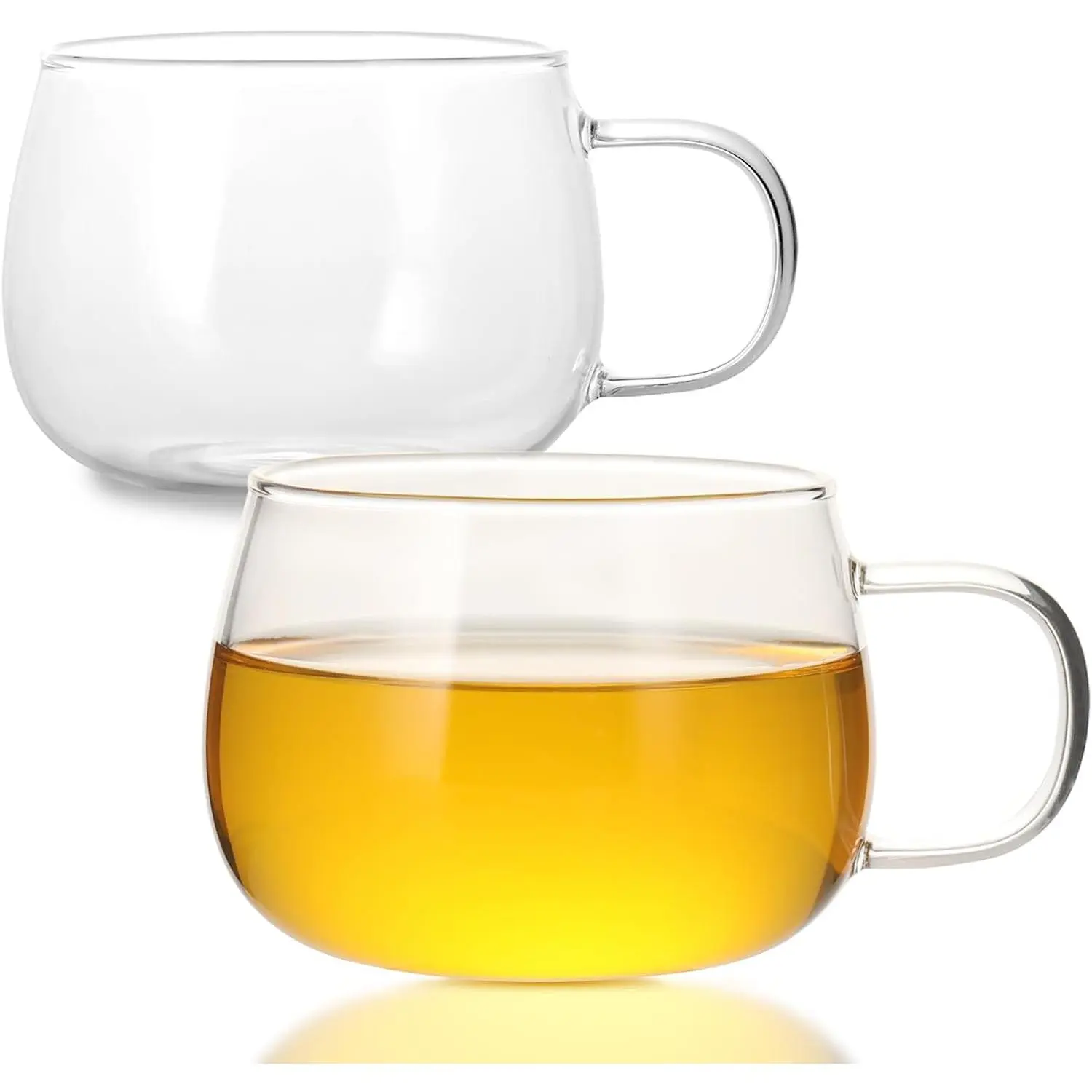 Glass  Cups Set of 2, Clear Borosilicate Glass Teacups with Handle for Tealover, Dishwasher & Microwave Safe Large Coffee Mugs for Espresso Cappuccino Latte Juice, 12OZ/360ML