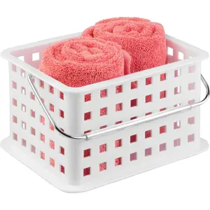 Portable Shower Caddy Basket with Handle for College Dorm or Bathroom - White - Made in USA