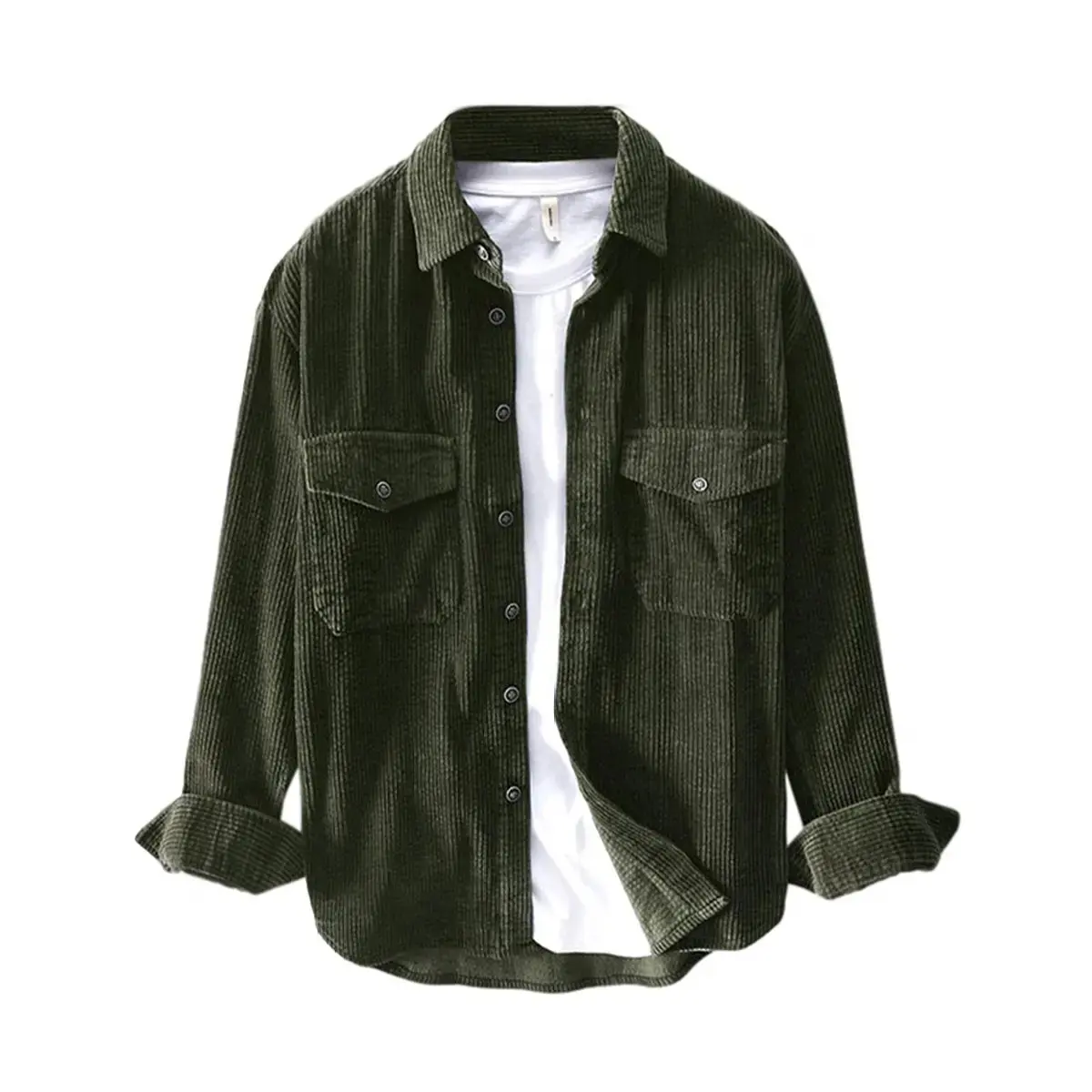 Men's Corduroy Shirts Casual Lapel Collar Button Down Corduroy Shacket Jacket Overshirt Menswear