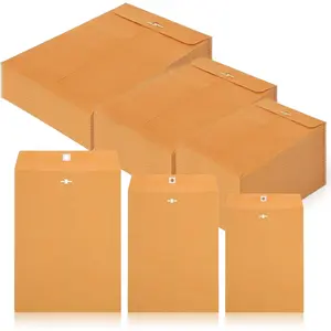 100Pcs Clasp Envelopes, 3 Sizes Brown Paper Envelopes with Clasp Closure Yellow Manilla Folders for Home, Office, Business, Legal Use, Ideal for Filing Storing Mailing Documents, Available Sizes: 9x12", 6x9", 5x7"