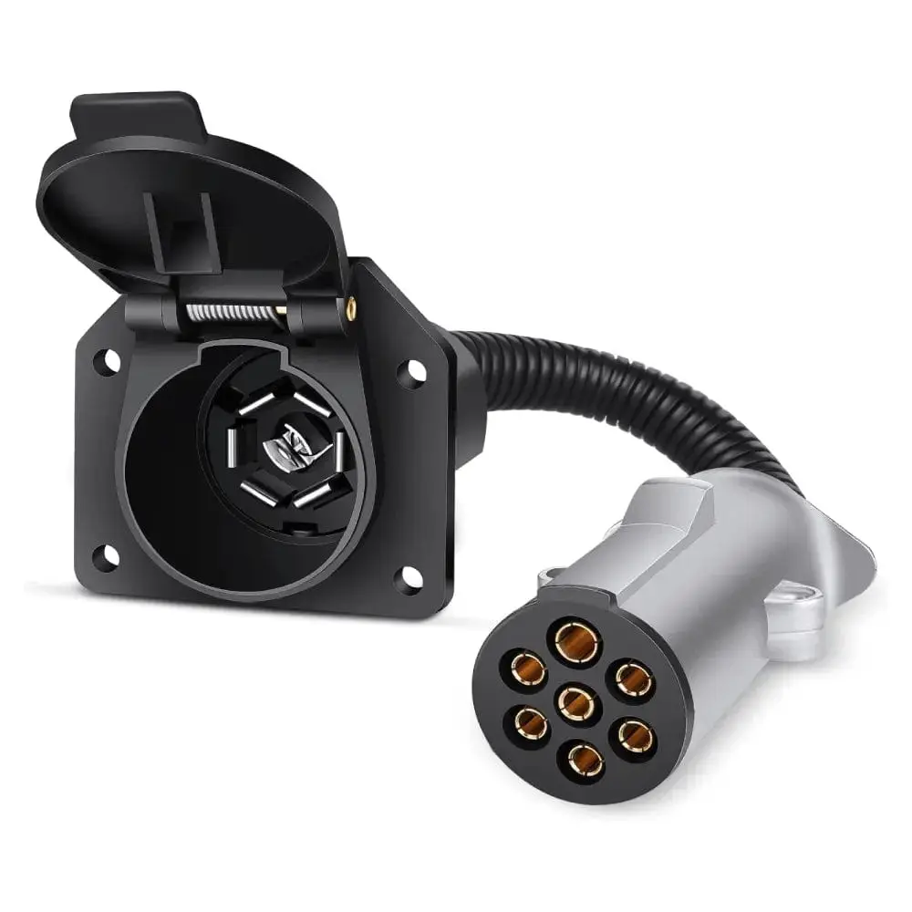 Nilight 7 Pin Round Plug to 7 Way Blade Trailer Adapter Connector Wire Harness - Nylon, 14-in Wire Lead, Plug-N-Play, 4 Mounting Holes, 6-24V, for Semi Truck, Commercial Vehicle