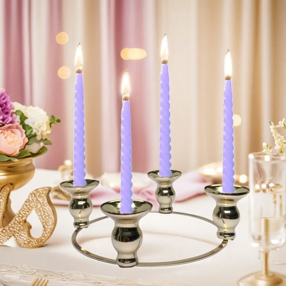Christmas Candle Holder, 4-Head Round Metal Candelabra, Conical Metal Candle Stand, Home Table Decor for Holidays
